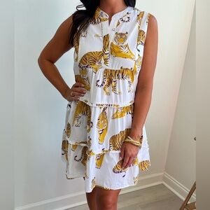 White and Yellow Tiger Print Dress